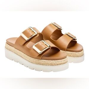 Madden Girl Mythicall Slide Sandals Size 10 Caramel Tan Buckle Platform Mule